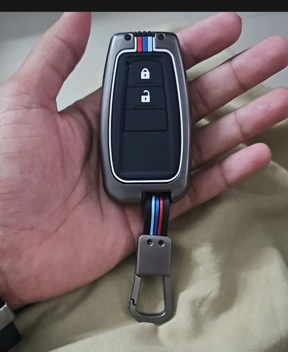 Toyota Yaris Japanese Premium Zinc Alloy Smart Car Key Cover with Leather Keychain
