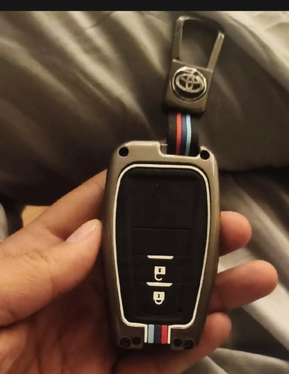 Toyota Yaris Japanese Premium Zinc Alloy Smart Car Key Cover with Leather Keychain