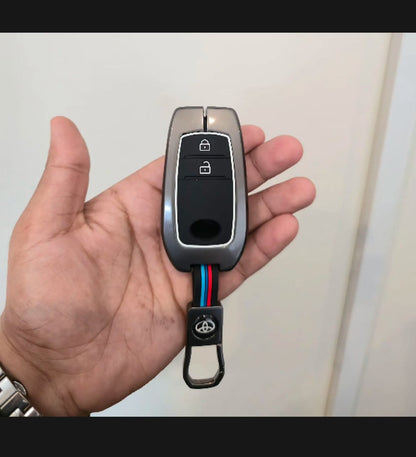 Toyota Yaris Japanese Premium Zinc Alloy Smart Car Key Cover with Leather Keychain