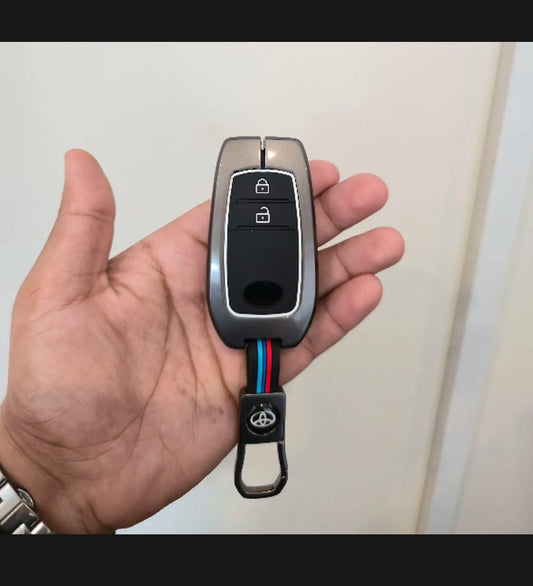 Toyota Yaris Japanese Premium Zinc Alloy Smart Car Key Cover with Leather Keychain