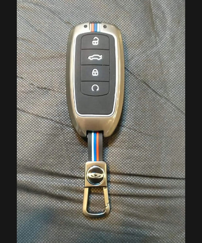 Chery Tiggo 8 Premium Zinc Alloy Smart Car Key Cover with Leather Keychain