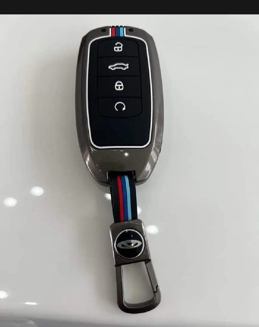 Chery Tiggo 8 Premium Zinc Alloy Smart Car Key Cover with Leather Keychain