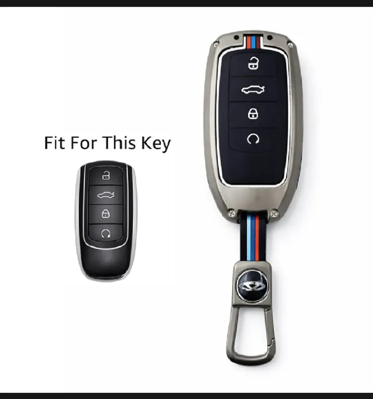 Chery Tiggo 8 Premium Zinc Alloy Smart Car Key Cover with Leather Keychain