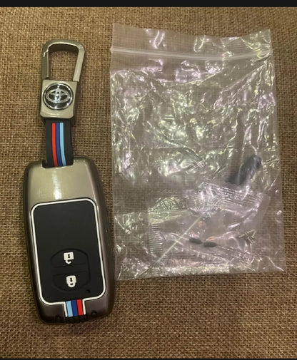 Toyota Aqua Premium Zinc Alloy Smart Car Key Cover with Leather Keychain