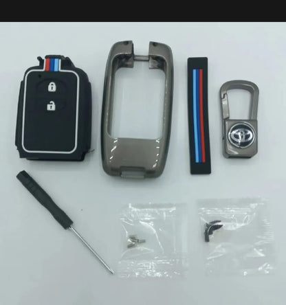Toyota Aqua Premium Zinc Alloy Smart Car Key Cover with Leather Keychain