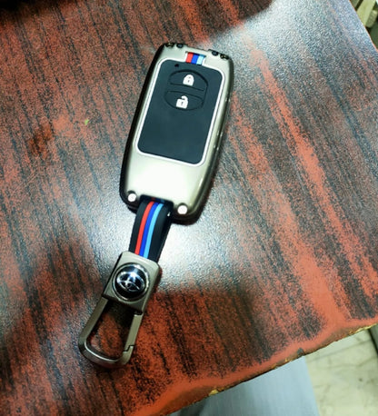 Toyota Aqua Premium Zinc Alloy Smart Car Key Cover with Leather Keychain