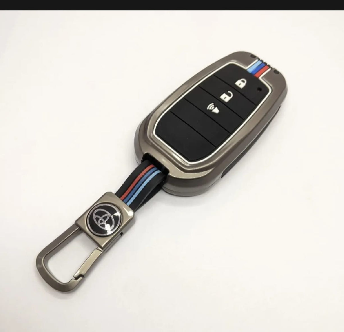 Toyota Fortuner Premium Zinc Alloy Smart Car Key Cover with Leather Keychain