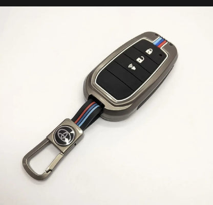 Toyota Fortuner Premium Zinc Alloy Smart Car Key Cover with Leather Keychain