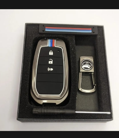 Toyota Fortuner Premium Zinc Alloy Smart Car Key Cover with Leather Keychain