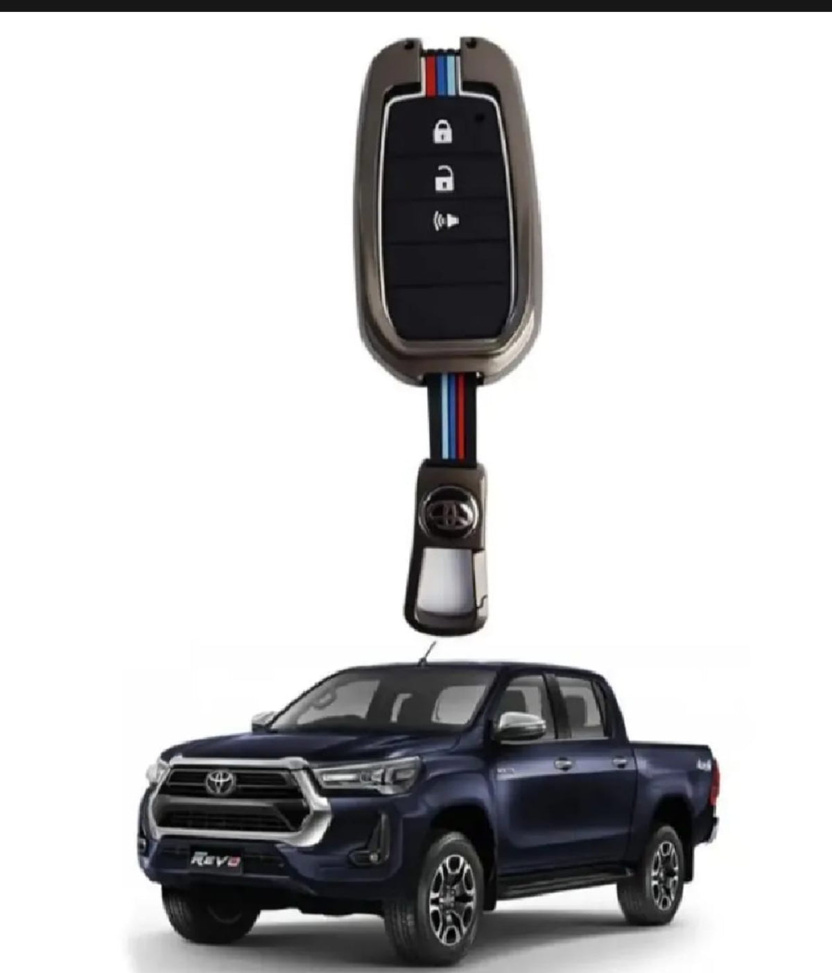 Toyota Hilux Revo/Rocco Premium Zinc Alloy Smart Car Key Cover with Leather Keychain