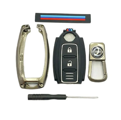 Nissan Juke Premium Zinc Alloy Smart Car Key Cover with Leather Keychain