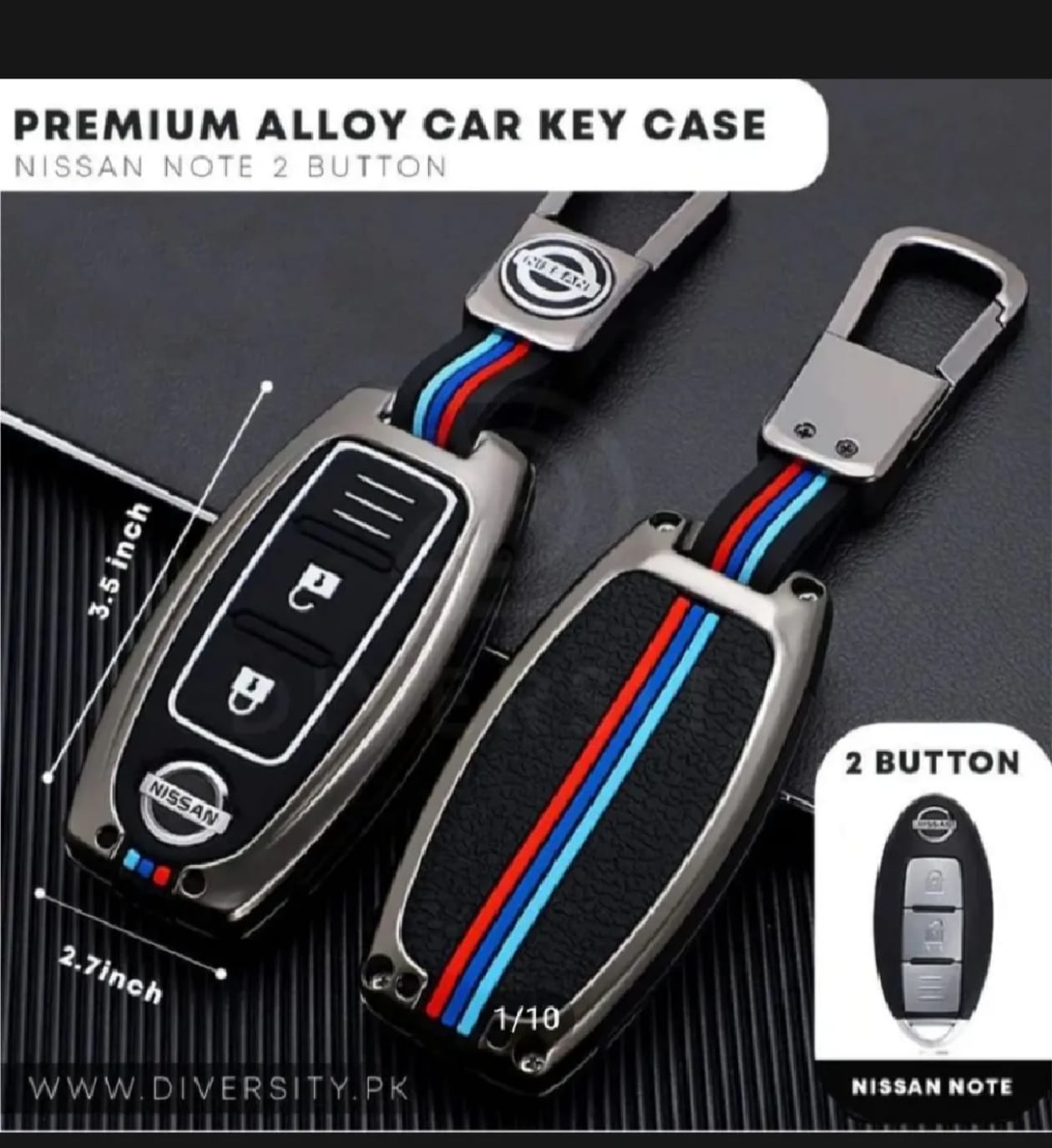Nissan Juke Premium Zinc Alloy Smart Car Key Cover with Leather Keychain