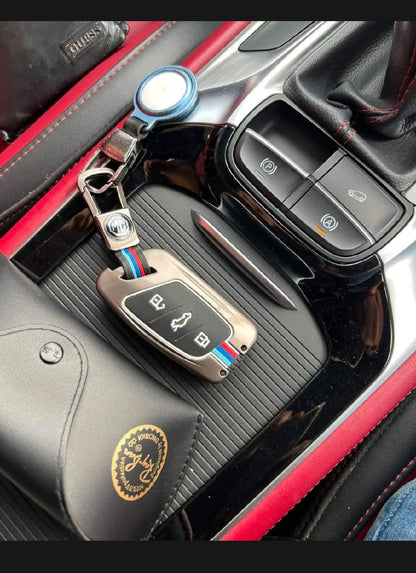 Mg Hs Premium Zinc Alloy Smart Car Key Cover with Leather Keychain