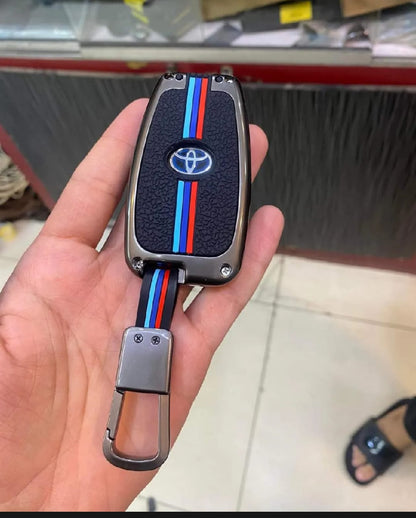 Toyota Corolla Cross Premium Zinc Alloy Smart Car Key Cover with Leather Keychain