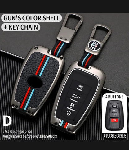 Toyota Corolla Cross Premium Zinc Alloy Smart Car Key Cover with Leather Keychain