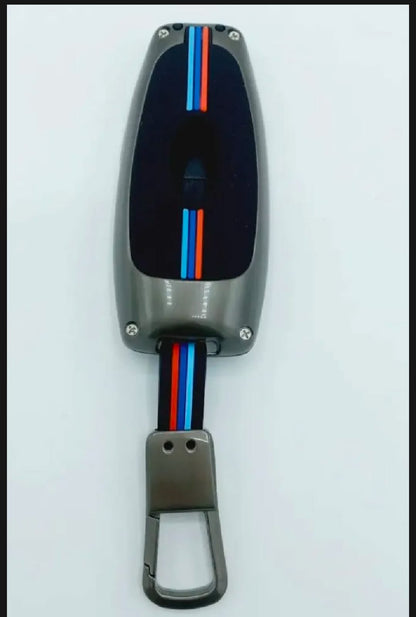 Hyundai Santa Fe Premium Zinc Alloy Smart Car Key Cover with Leather Keychain