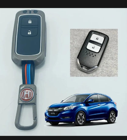 Honda Vezel Premium Zinc Alloy Smart Car Key Cover with Leather Keychain