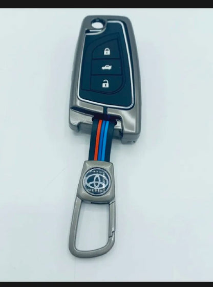 Toyota Grande Flip Premium Zinc Alloy Smart Car Key Cover with Leather Keychain