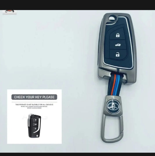 Toyota Grande Flip Premium Zinc Alloy Smart Car Key Cover with Leather Keychain