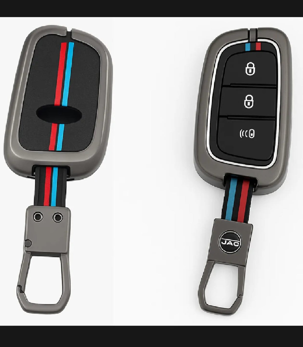 Jac T9 Premium Zinc Alloy Smart Car Key Cover with Leather Keychain