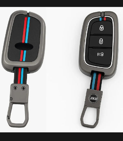 Jac T9 Premium Zinc Alloy Smart Car Key Cover with Leather Keychain