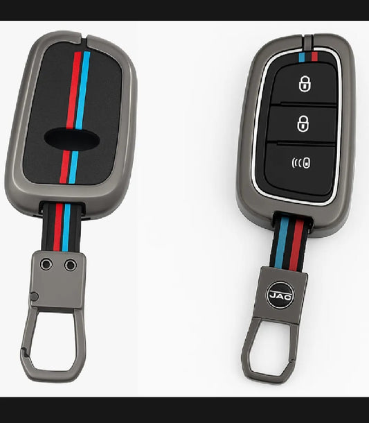Jac T9 Premium Zinc Alloy Smart Car Key Cover with Leather Keychain