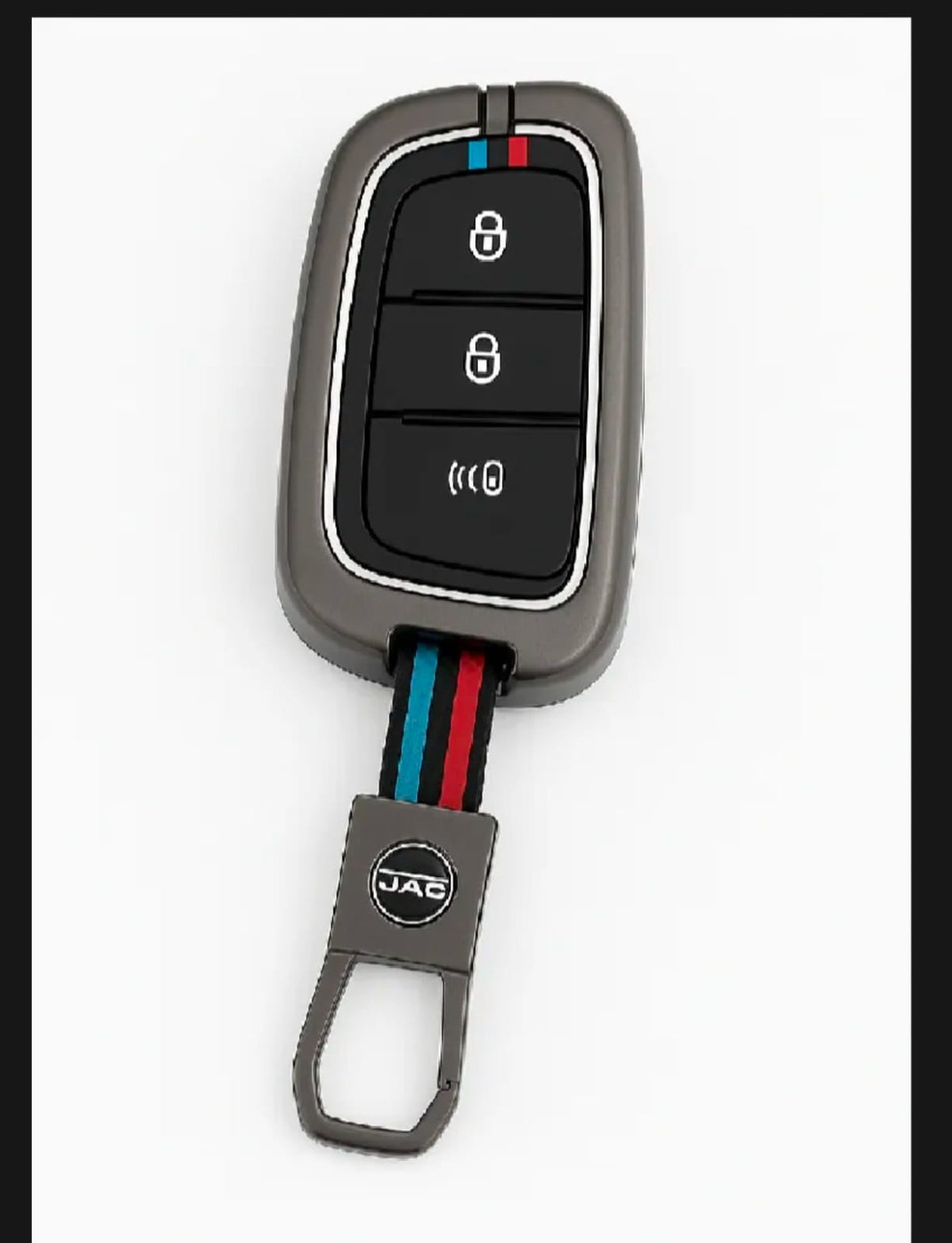 Jac T9 Premium Zinc Alloy Smart Car Key Cover with Leather Keychain