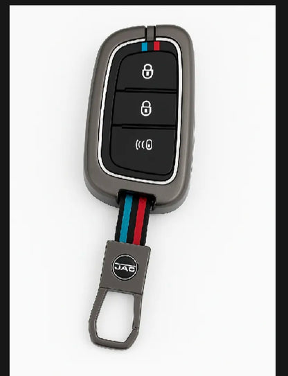 Jac T9 Premium Zinc Alloy Smart Car Key Cover with Leather Keychain