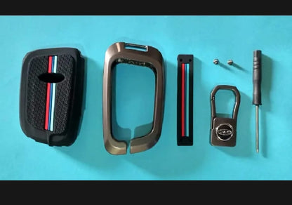 Jac T9 Premium Zinc Alloy Smart Car Key Cover with Leather Keychain