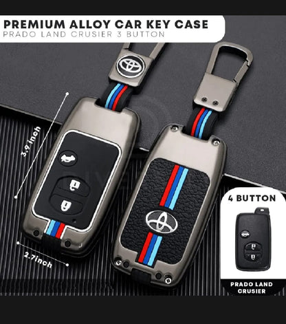 Toyota Land Cruiser Prado Premium Zinc Alloy Smart Car Key Cover with Leather Keychain