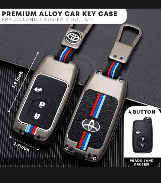 Toyota Land Cruiser Prado Premium Zinc Alloy Smart Car Key Cover with Leather Keychain
