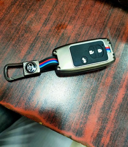 Toyota Land Cruiser Prado Premium Zinc Alloy Smart Car Key Cover with Leather Keychain