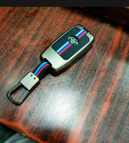 Toyota Land Cruiser Prado Premium Zinc Alloy Smart Car Key Cover with Leather Keychain
