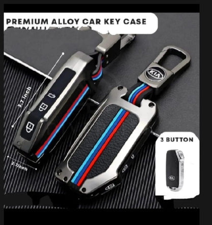 Kia Stonic Premium Zinc Alloy Smart Car Key Cover with Leather Keychain
