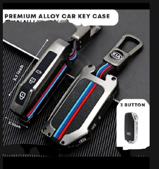 Kia Sportage Alpha Premium Zinc Alloy Smart Car Key Cover with Leather Keychain
