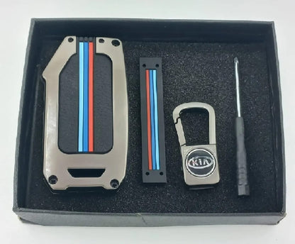 Kia Stonic Premium Zinc Alloy Smart Car Key Cover with Leather Keychain