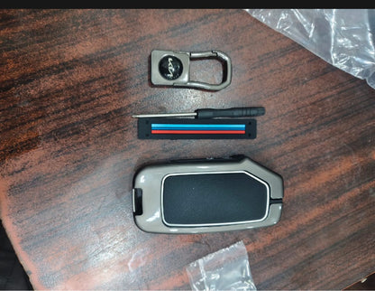 Kia Stonic Premium Zinc Alloy Smart Car Key Cover with Leather Keychain