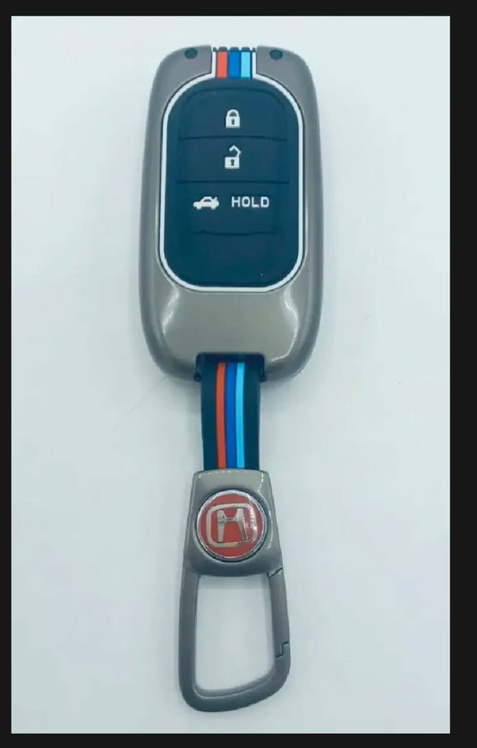 Honda Civic New Premium Zinc Alloy Smart Car Key Cover with Leather Keychain
