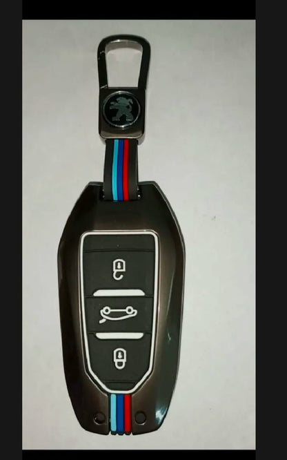 Peugeot 2008 Premium Zinc Alloy Smart Car Key Cover with Leather Keychain