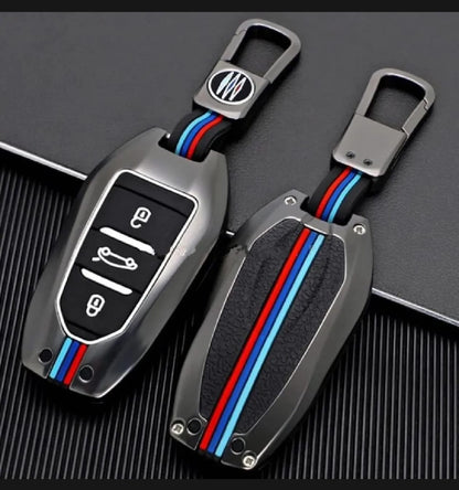 Peugeot 2008 Premium Zinc Alloy Smart Car Key Cover with Leather Keychain