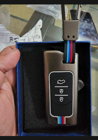 Chery Tiggo 4 Premium Zinc Alloy Smart Car Key Cover with Leather Keychain