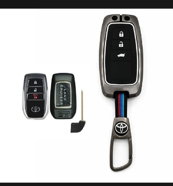 Toyota Land Cruiser Premium Zinc Alloy Smart Car Key Cover with Leather Keychain