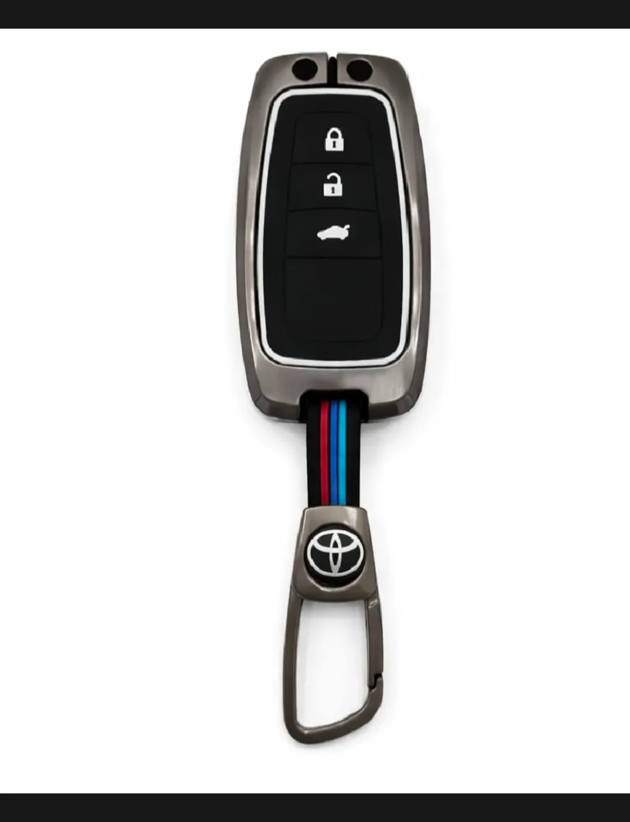 Toyota Land Cruiser Premium Zinc Alloy Smart Car Key Cover with Leather Keychain