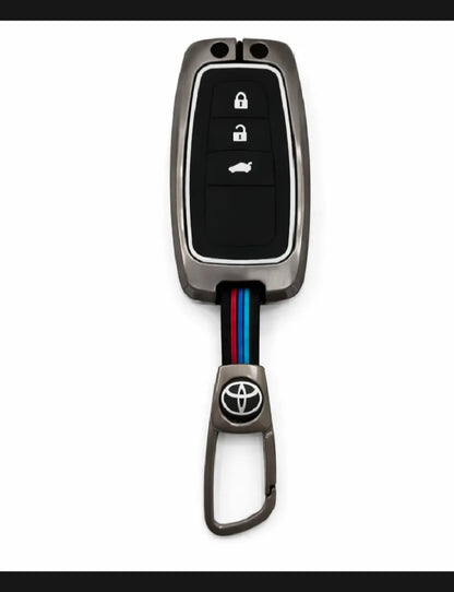 Toyota Land Cruiser Premium Zinc Alloy Smart Car Key Cover with Leather Keychain