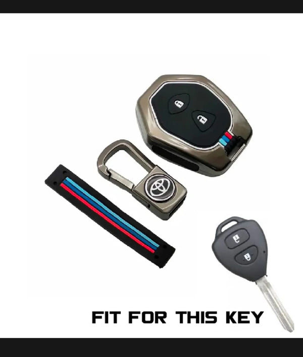 Toyota Vitz Premium Zinc Alloy Smart Car Key Cover with Leather Keychain
