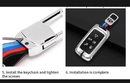 Range Rover Premium Zinc Alloy Smart Car Key Cover with Leather Keychain