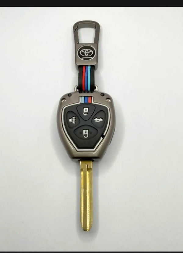 Toyota Corolla 2008-2014 Premium Zinc Alloy Smart Car Key Cover with Leather Keychain
