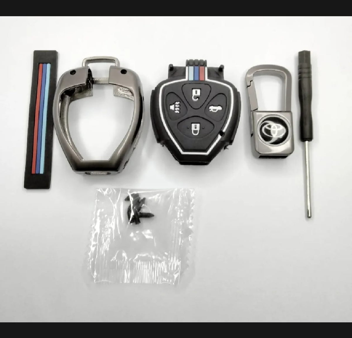 Toyota Corolla 2008-2014 Premium Zinc Alloy Smart Car Key Cover with Leather Keychain