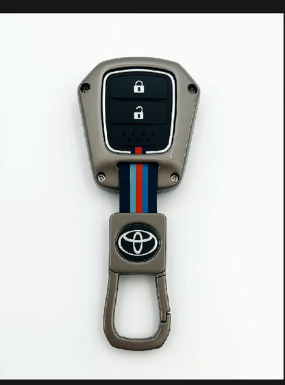 Toyota Vitz Premium Zinc Alloy Smart Car Key Cover with Leather Keychain