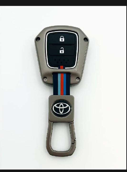 Toyota Vitz Premium Zinc Alloy Smart Car Key Cover with Leather Keychain